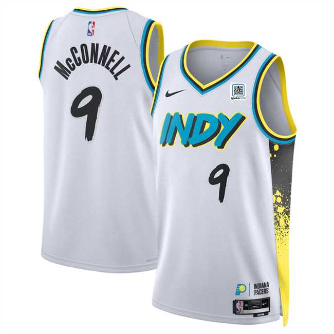 Men%27s Indiana Pacers #9 T.J. McConnell White 2024-25 City Edition Stitched Jersey Dzhi